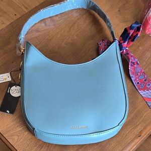 Blue Crescent Shoulder Bag with Adjustable Strap